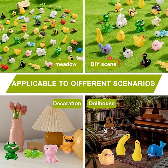 60Pcs Mini Resin Animal 60 Styles Tiny Resin Animals Miniature Little Small Animal Figures Bulk for Fairy Garden Miniature Dollhouse Micro Landscape Aquarium Decorations DIY Crafts