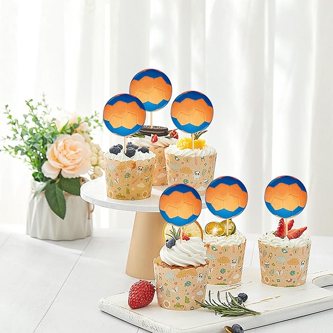 Ercadio 24 Pack Double Sided Handball Cupcake Toppers Sports Handball Cupcake Picks Handball Birthday Cake Decorations Baby Shower Handball Sports Players Theme Birthday Party Cake Decorations
