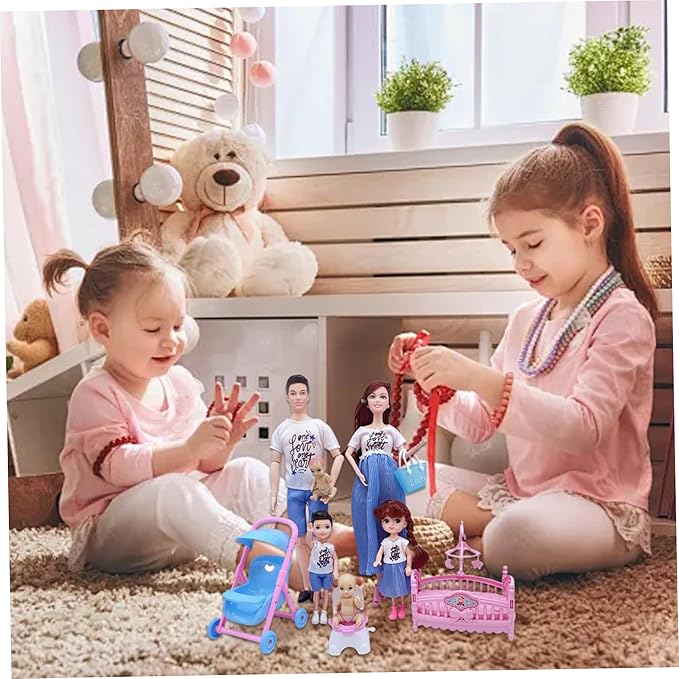 Family Doll Set, Safe Pregnant Doll Set with Dad & 3 Kids, 5 People with Dollhouse Accessories Pretend Play Toy for Kids|Dolls