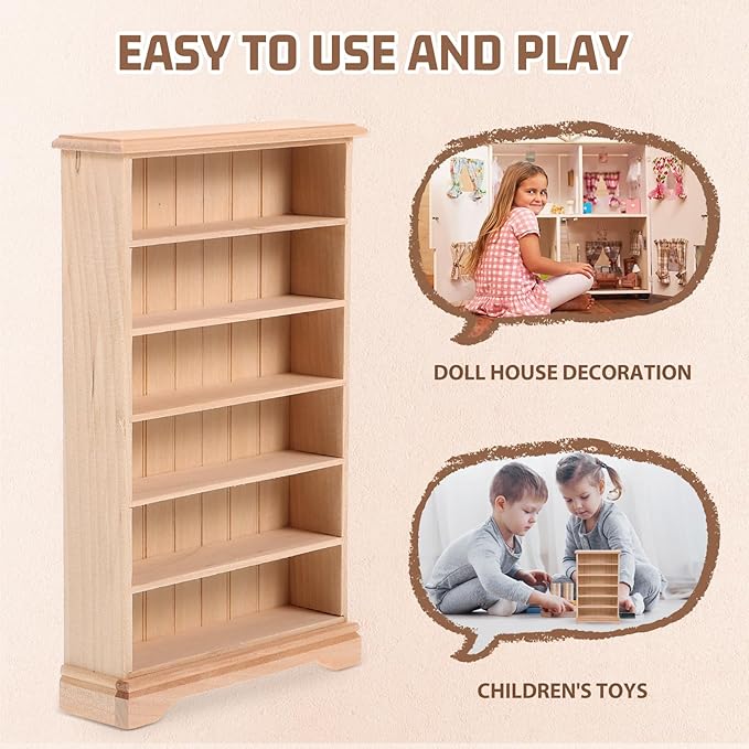 HANABASS 1:12 Dollhouse Storage Cabinet Wooden Dollhouse Furniture Miniature Bookshelf Display Shelf Accessories for Doll House Decor
