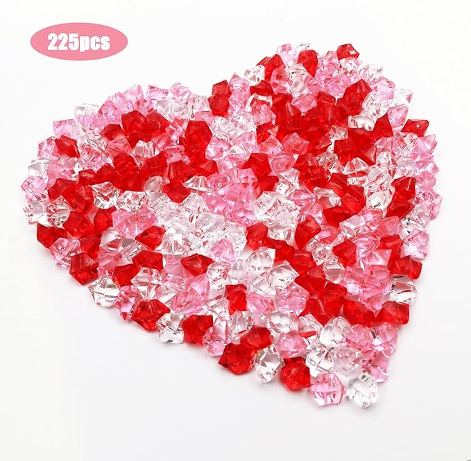 225 pcs Fake Crushed Ice Cube, Assorted Colors Fake Diamond Acrylic Clear Ice Rock Plastic Ice Cubes Vase Fillers for Centerpieces Home Decor 1 lb