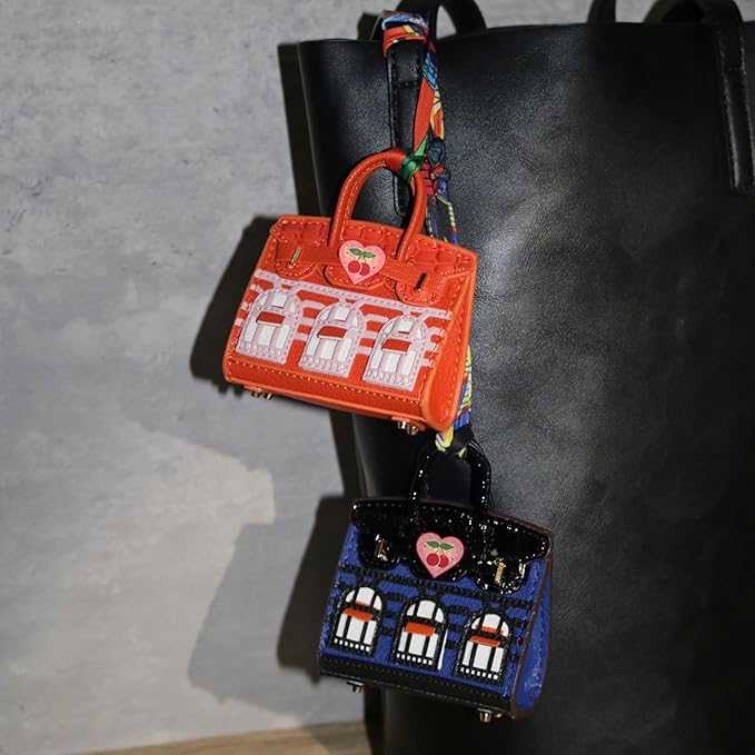 Buyborgood 2 PCS Women Mini Backpack Keychain Accessories Key Pouch Holder Coin Purse Bag Charm Wallet (Blue + Orange)