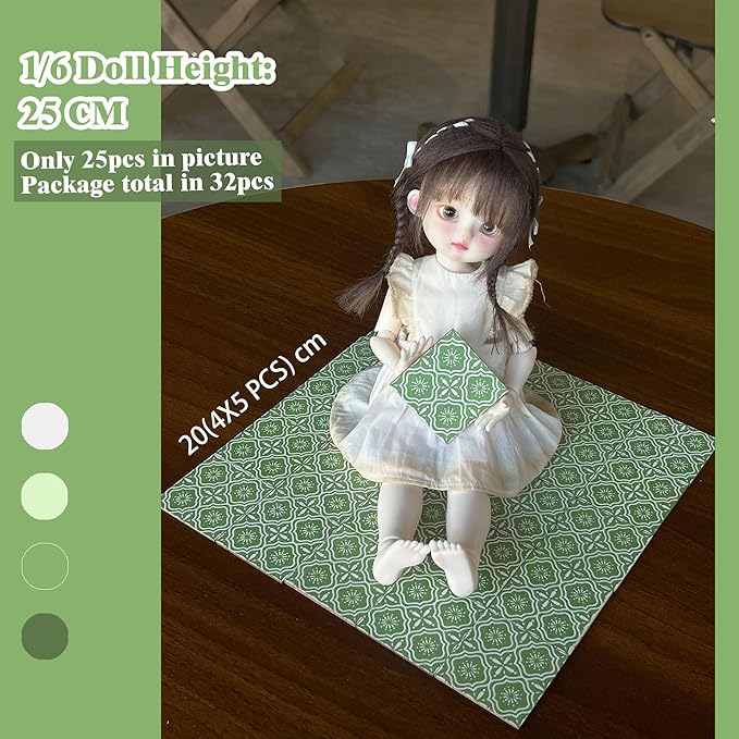 Dollhouse Flooring Tiles on 1/12 1/6 Scale Miniature Decor Accessories 32pcs Double-Sided