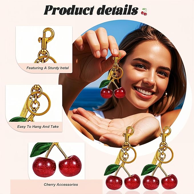 claities Cherry Bag Charm Purse Charms Keychain- Car Cherry Accessories Women Birthday Christmas Women Mothers Day Gifts