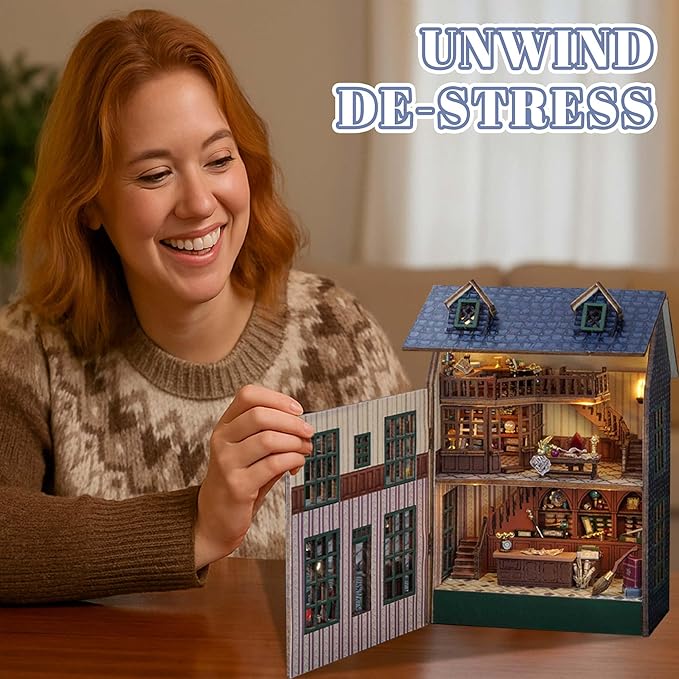 Kisoy DIY Miniature House Kit, Tiny House Building Kit with Furniture and LED Light for Adults and Teens, DIY Mini House Craft Kit, Decorations/Gifts for Family and Friends(Magic Shop)