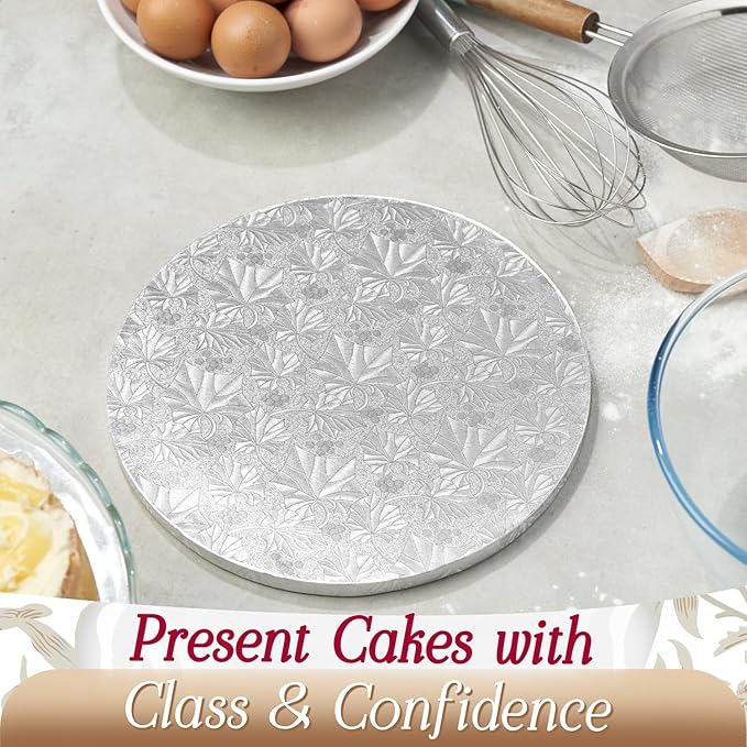 Cakebon Round Cake Boards - Sturdy 1/2 Inch Thick Drums - 8 Inch Professional Smooth Straight Edges Silver 1-Pack