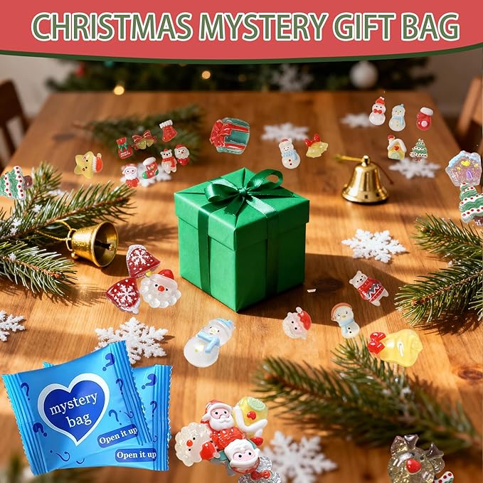 Christmas Glow in The Dark Resin Figures Mini Blind Bags, Individually Wrapped Blind Bag Tiny Xmas Figurines, Collectible Mini Resin Decorations for Christmas Crafts, DIY Decor