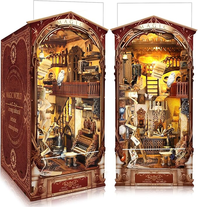 BELEEV Book Nook Kit, DIY Miniature Dollhouse Kit, 3D Wooden Puzzle for Adult and Teens, Booknook Bookshelf Decor Craft with LED Light, Gifts for Women Teens and Puzzle Lovers - Magic World