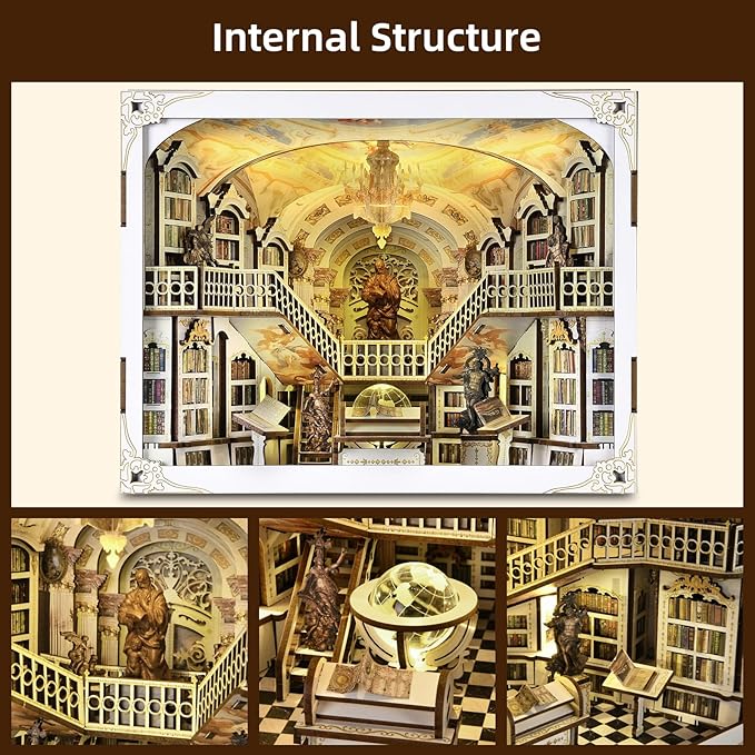 MiniCity Book Nook Kit, DIY DIY Miniature Dollhouse for Adults, Beyond Library 3D Wooden Puzzle Bookend Bookshelf Insert Decor with LED Light Gifts for Book Lovers (Library of Gods Max)