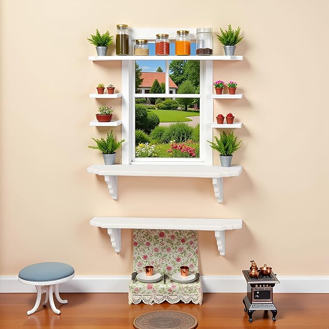 2Pcs White Dollhouse Wall Shelf,1:12 Scale Miniature Dollhouse Decor Accessories,Doll House Storage Wall Shelf for Kitchen Scene DIY Craft Ornament Lightweight Decorative