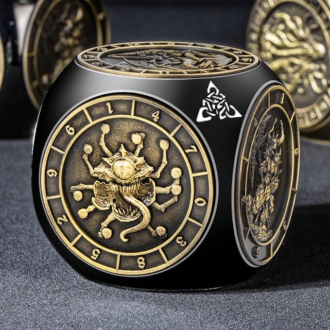 7 in 1 Unique Spinner DND Dice Set D&D, Metal Cube D and D Dice with Gift Box, Dungeons Dragons Role Playing Dice, Black Bronze