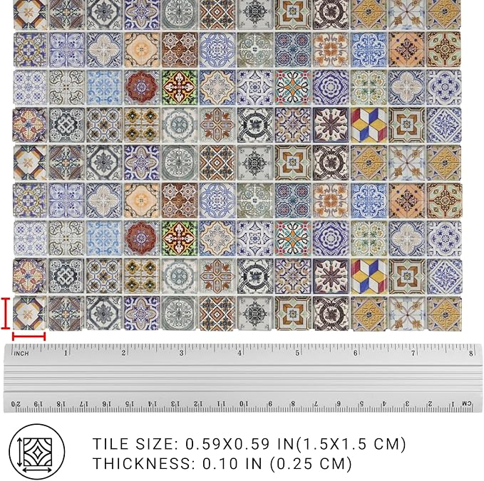150 pcs, Dollhouse Flooring, 1:12 Scale Doll House Tiles, Miniature Checkerboard Floor, REDUCIO! (Colorful Azulejo Mosaic)