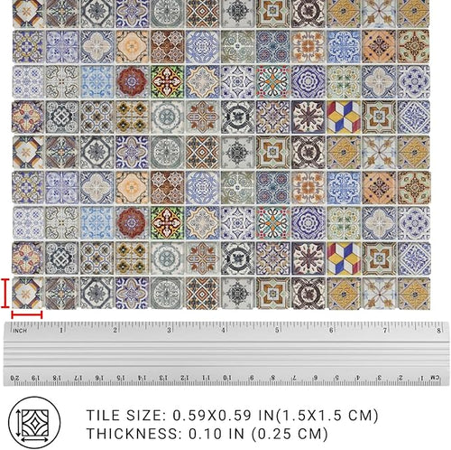 150 pcs, Dollhouse Flooring, 1:12 Scale Doll House Tiles, Miniature Checkerboard Floor, REDUCIO! (Colorful Azulejo Mosaic)