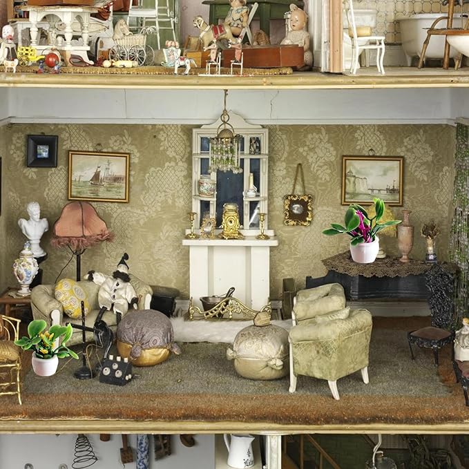 4PCS Artificial Resin Dollhouse Miniature Plants Set, DIY Faux Potted Mini Plants for Dollhouse Decoration