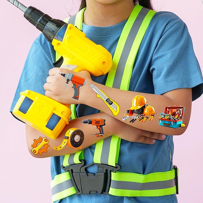 PIBIMoicy 224 Pcs Tools Tattoos Temporary Stickers Maintenance worker Toolbox Mechanic Electrician Great father Party Supplies Decorations Camping Themed Birthday Favors Tattoos