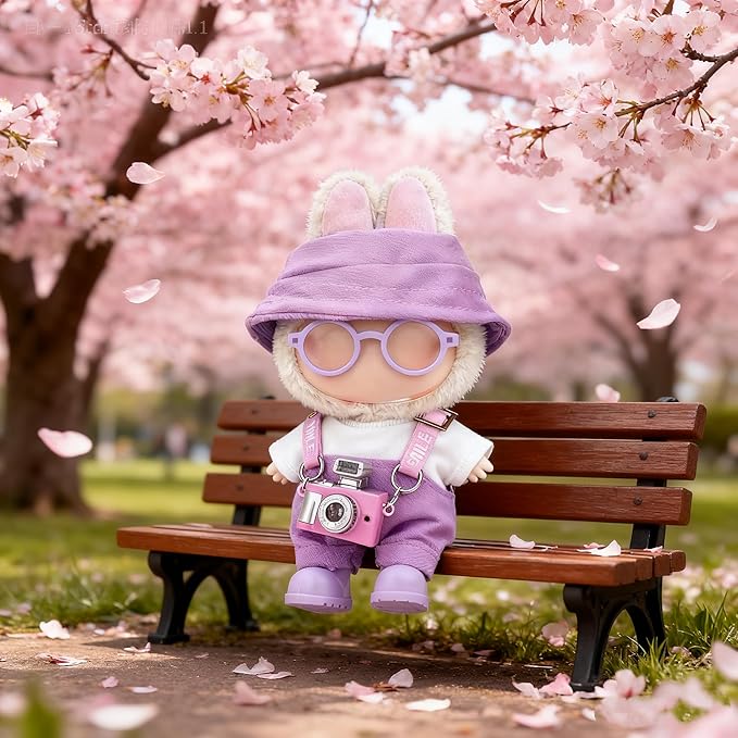 17cm Clothes Set(NO Doll), Hat & Overalls & Shirt & Shoes & Glasses & Camera Set for 17cm Accessories Suit, Stylish Dolls Clothes Accessories, Cute Clothes for Dress up Unique Style (Purple)