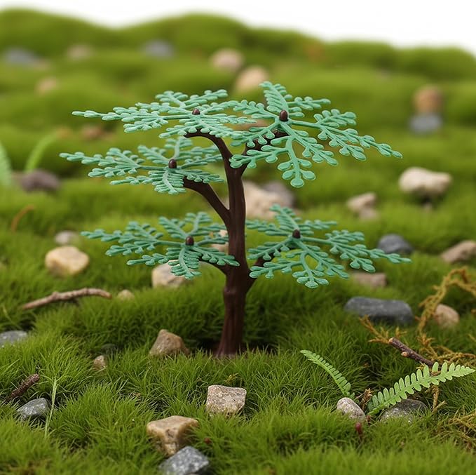 Miniature Trees for Crafts, 3.54 inch Plastic Tiny Model Trees for Diorama, Detachable 5-Leaf DIY Assembly, Artificial Scenery Accessories for Fairy Garden & School Projects