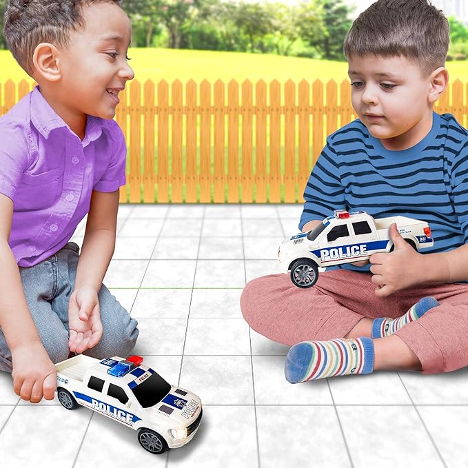 ArtCreativity Police Car Toy, Pickup Truck Toy with LED Headlights and Sirens, Friction Powered, 1:20 Scale Police Car Toys for Boys 3-5, Police Toys Monster Trucks, Toy Trucks for Kids Birthday Gift