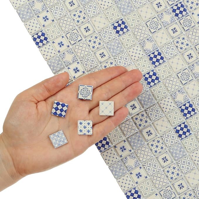 150 pcs, Dollhouse Flooring, 1:12 Scale Doll House Tiles, Miniature Checkerboard Floor, REDUCIO! (Timeless Porcelain)