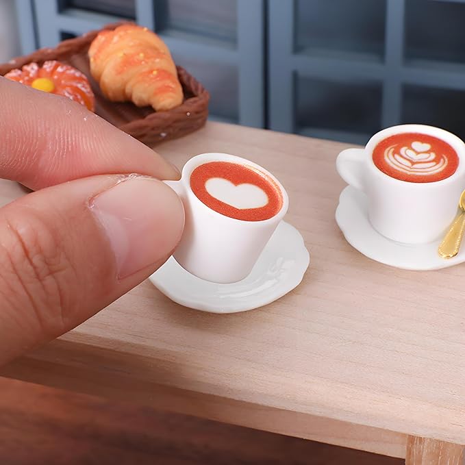 4Sets Miniature Dollhouse Dish Set – 1:12 Scale Plates, Spoons & Coffee Cups, Realistic Porcelain Tableware for Dollhouse Kitchen, Miniature Dinner Accessories,DIY Display & Decorative Utensils（White）