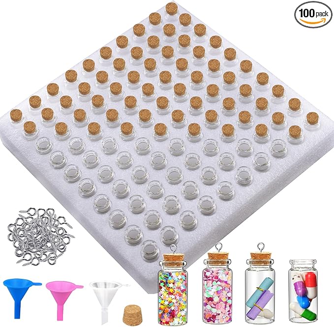 100Pcs 10ml Mini Glass Bottles with Cork Stoppers - Small Clear Vials for DIY Crafts, Wedding Favors, Halloween Decor, Wishing Spell Jars, Includes Funnel-(22 * 50 mm)