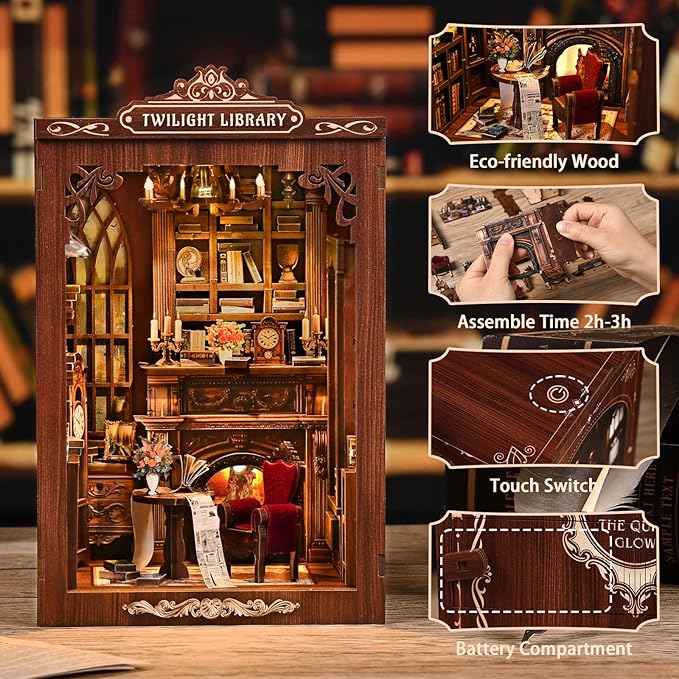 Book Nook Kits 3D Wooden Puzzles for Adults Crafts Miniature Dollhouse Kit & DIY Miniature House Kit, Tiny House Building Kit Bookshelf Decor - The for Family and Friends