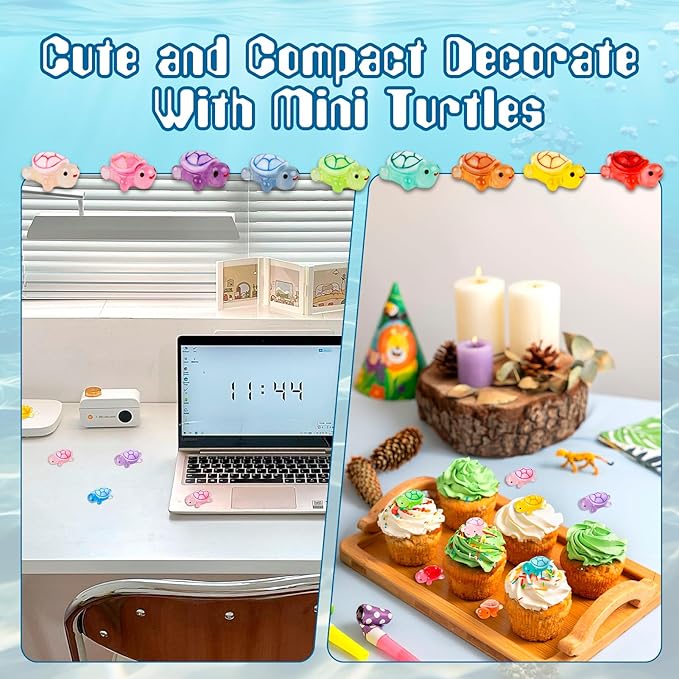 100PCS Mini Resin Turtles, Small Colorful Turtle Figurines Bulk Set, Tiny Resin Animals for Ocean Theme Party Decor, DIY Crafts, Cake Toppers, Fairy Garden Accessories (10 Vibrant Colors)
