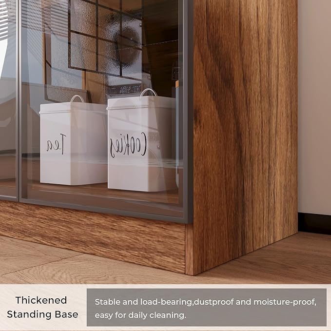 2-Piece Display Cabinet with Glass Doors and Lights, Large Modern Storage Cabinet with 5-Tier Shelves, Trophy Case for Collectibles Living for Room Home Office, Walnut (63" W)