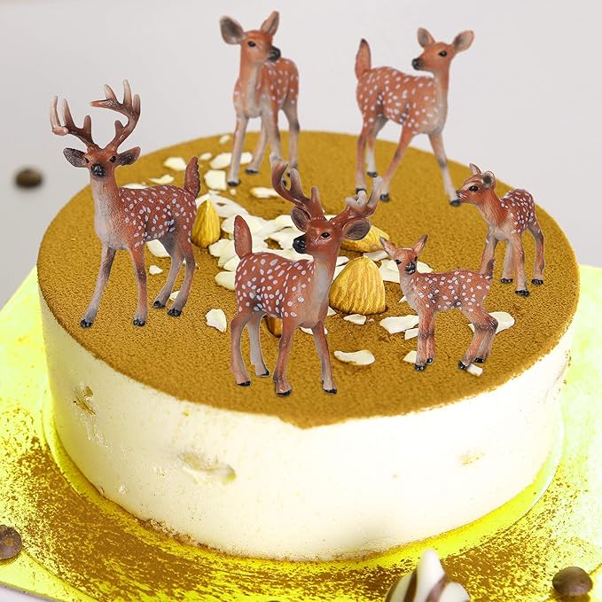 Deer Toys - 6pcs Realistic Deer Woodland Animals Figurines - Early Educational Toys, Birthday Cake Topper for Kids