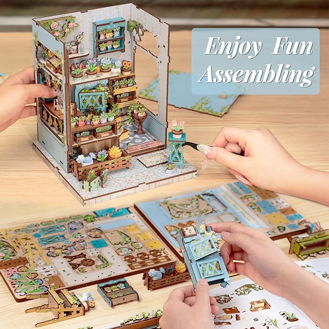 Book Nook Kit, DIY Miniature House Kits for Adult and Teens, Dollhouse Tiny Booknook Garden House Bookshelf, DIY Craft Gifts for Family and Friends (Anna's Blue Blossom)