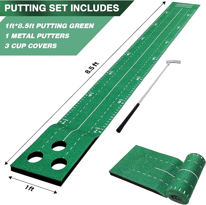Wekin Indoor Putting Green Game Set, Golf Putting Game with Metal Putter & Golf Balls, Golf Putting Mat Training Aid for Backyard,Party,Office