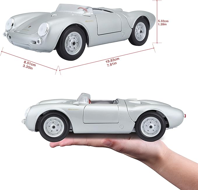 Maisto 1:18 Scale Porsche 550A Spyder Diecast Vehicle, Silver