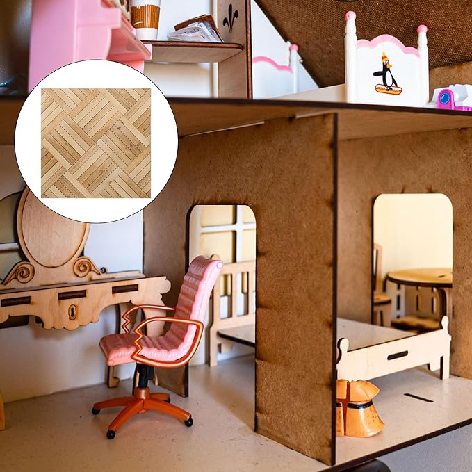 Dollhouse Flooring, 3.94" Square, PU Self Adhesive Miniature Dollhouse Bamboo Flooring Peel and Stick - (Applications: for Dollhouse Decoration), 2-Pieces