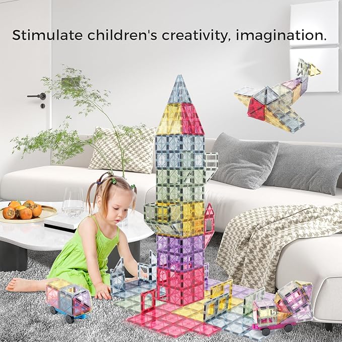 Magnetic Tiles Car Set Truck Kit Toy with Stronger Magnets, Educational Magnet Cars with Re-Enforced Hitch and Long Bed for Girls Boys Toddler Ages 3+ (40 PCS Morandi)