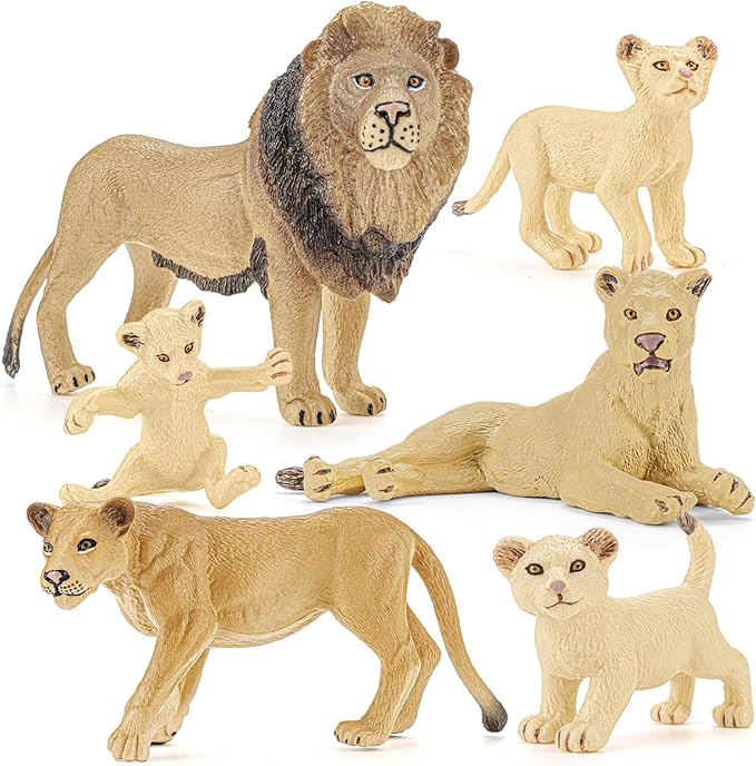 6PCS Lion Toys Figurines Pride, African Jungle Animals Lion Family, Realistic Zoo Animal Toys, Preschool Toy Birthday Gift Cake Toppers for Kids Boys Girls
