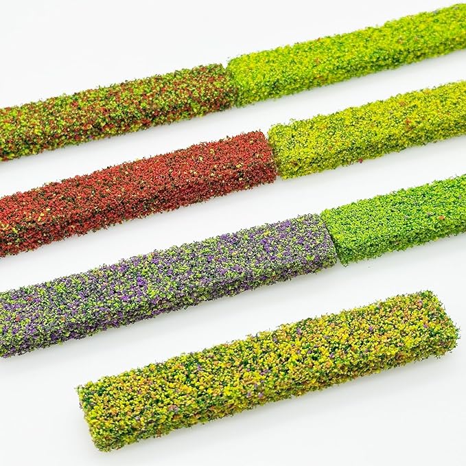 Woohome 7 Color Miniature Shrub Strips Static Grass Tuft Static Shrub Vegetation Groups DIY Miniature Colorful Flower Cluster for DIY Model Train Landscape Railroad Scenery