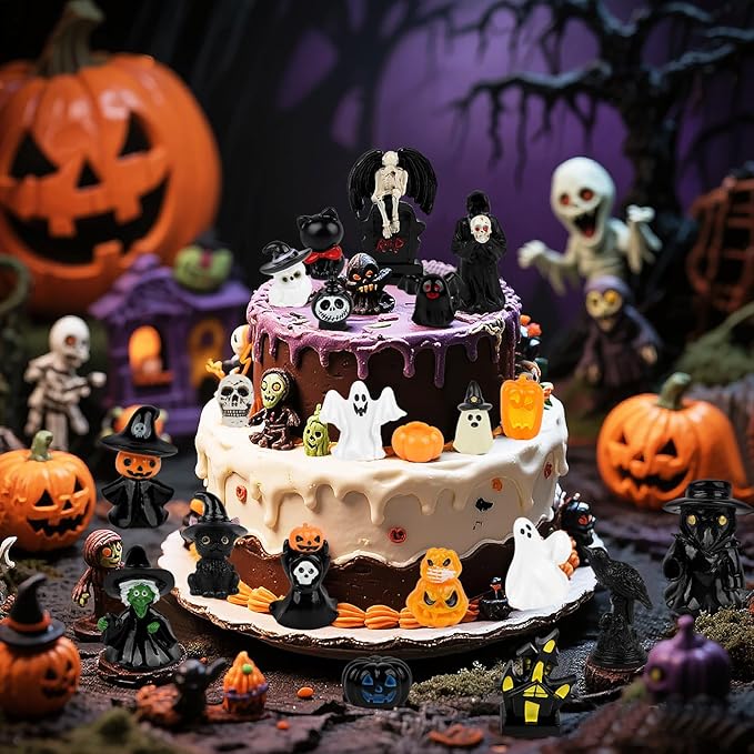 26 PCS Halloween Miniatures Figurines Resin Tombstones Figures Miniature Tombstones Miniatures Skeleton Pumpkin Ghost Ornaments for Halloween Party Favors Fillers Home Tabletop Decor