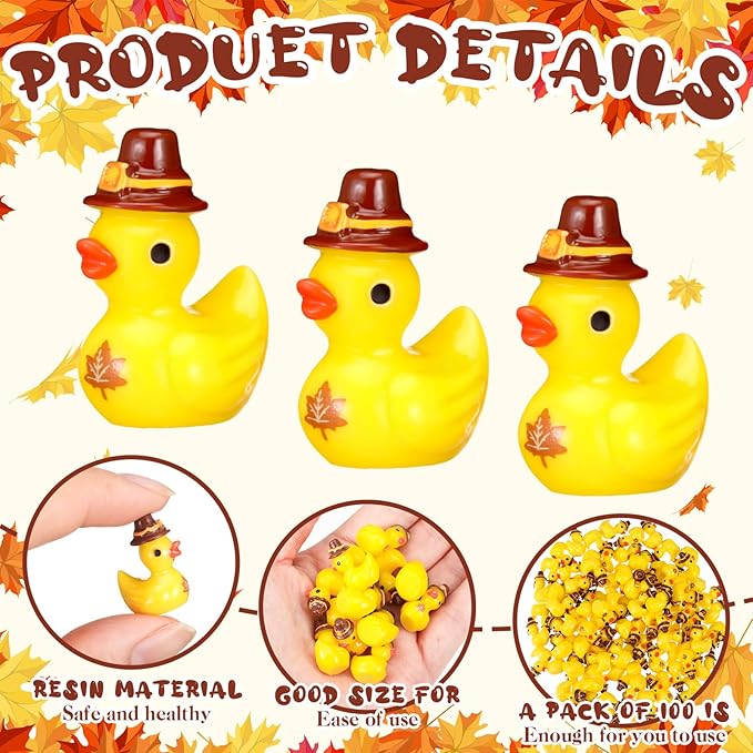 100 Pcs Themed Ducks Resin Ducks Resin Party Decorations for Crafts Making DIY Miniature Landscape Micro Decor Gifts (Maple Leaf)