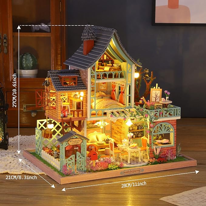 GuDoQi DIY Miniature Dollhouse Kit, Tiny House kit with Music, Miniature House Kit 1:24 Scale, Great Handmade Crafts Gift for Birthday Christmas Day, Jungle Resort