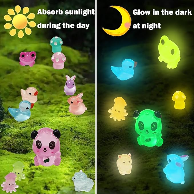 Easter Gifts Easter Basket Stuffers 120Pcs Luminous Mini Resin Animals Tiny Ducks Glow in The Dark Miniature Figures for Dollhouse Micro Garden Landscape Aquarium Decor