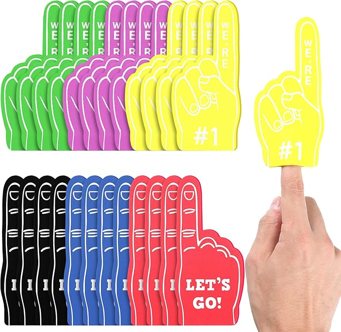 Sinmoe 24 Pcs Mini Foam Finger Baseball Fan Mini Foam Finger, We're #1 Sports Themed Party Supplies for Baseball Hockey Football Basketball Events Team Gifts(Multi Colors)