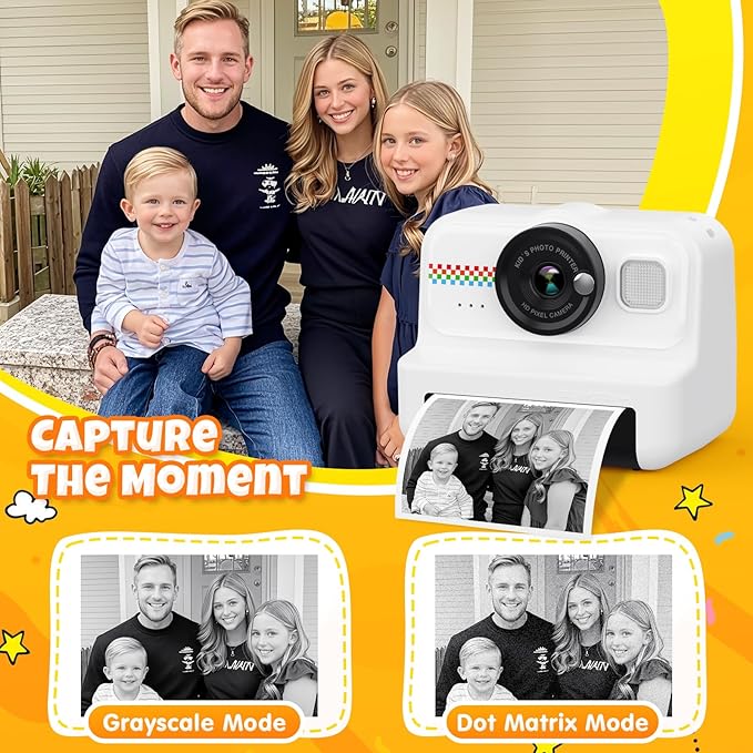 Kids Instant Print Camera, 1080P HD Kids Camera Instant Print with 3 Rolls Print Paper & 32GB Card, Ideal Kid Toys Gifts for Boys & Girls Age 3-14 (Black)