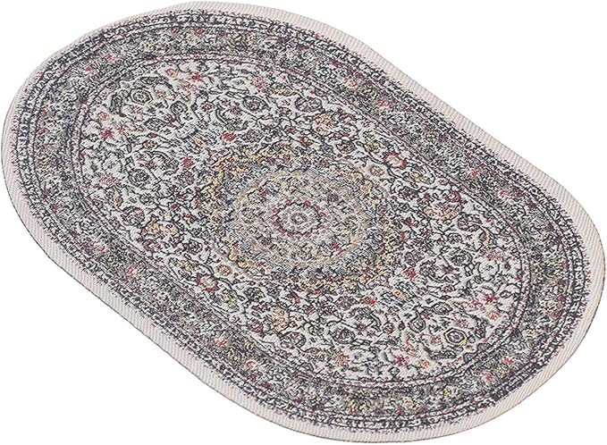 Hapivida Dollhouse Miniature Rug, Vibrant Floral Vintage Woven Carpet Oval Design for Dollhouse Bedroom, 15cm Length, Woven Fabric, Dollhouse Accessories for Living Room Decor
