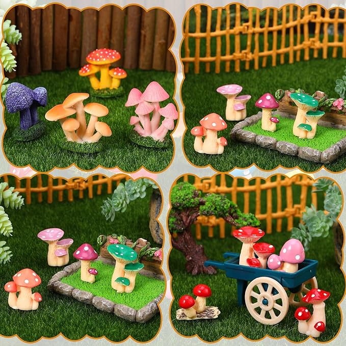 21 PCS Mini Mushrooms Cute Tiny Resin Mushrooms Figures Miniature Little Small Mushroom for Fairy Garden Landscape Bonsai Aquarium Dollhouse Hide Crafts Decor