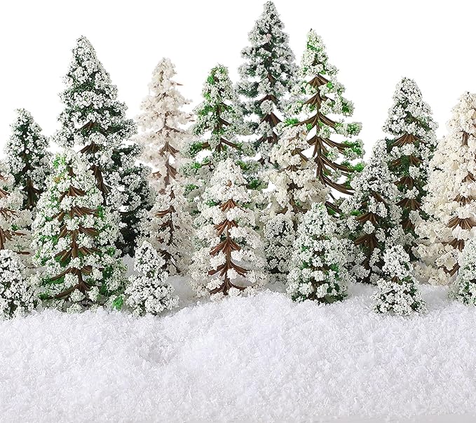 Skylety 35 Pieces Model Trees 1.2-6.3 Inch Mixed Miniature Trees Diorama Supplies Fake Plants Train Scenery Landscape Christmas Village Architecture DIY Crafts(Dark Green, Green, White,Snowy Cedar)