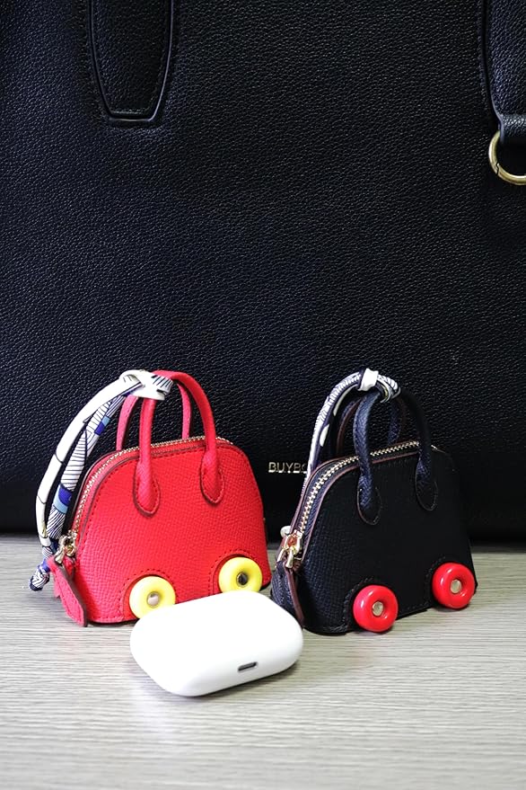 Buyborgood Women's 2 PCS Mini Tote Bag Charms Keychain Pouch Small Coin Purse Wallet, Black+Red