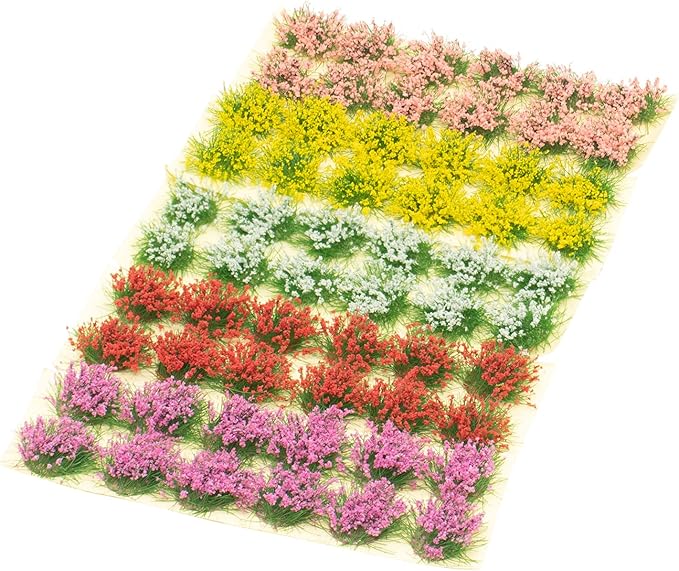 60 Pcs DIY Miniature Colorful Flower Cluster Self Adhesive Flower Vegetation Groups Static Grass Tufts for Train Landscape Railroad Scenery Sand Military Layout Model Miniature Bases and Dioramas