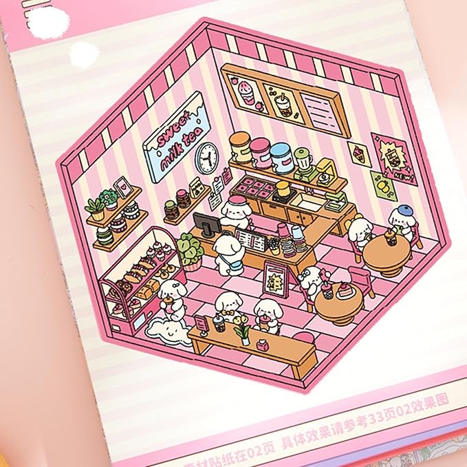 DIYs Sticker Scene Book for Kids Adults, 3D Room Scene Stickers, Funny Miniature 3D House Sticker Set, Make Your Own Room Scenes Stickers