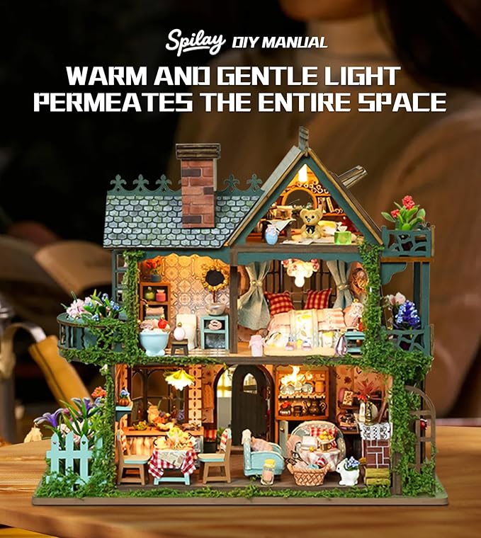 Spilay DIY Dollhouse Miniature House Kit,DIY Kit Mini House Model,1:24 Scale Creative Dollhouse kit with Music Box and LED Lights,Best Christmas Birthday Gift(Fairy Garden)
