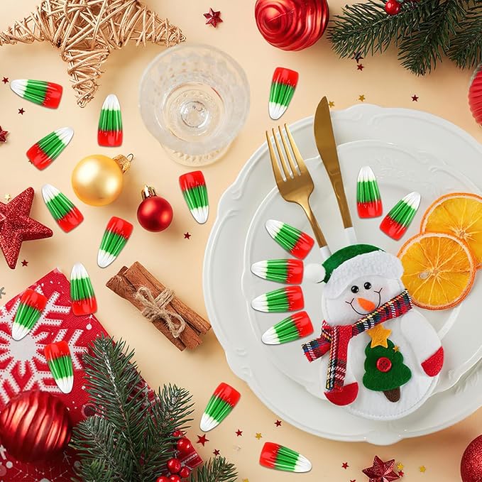 56 Pcs Fake Christmas Mini Resin Candy,Red Green Christmas Candy Corn Artificial Ornaments for Xmas DIY Crafts Party Figurines Garden Miniatures